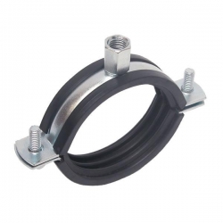 68-74mm Two Piece Rubber Lined Pipe Clamp Steel Zinc Plated, Boss Threaded both M8 & M10
